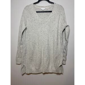 J.Jill V Neck Tunic Cream Speckled Sweater Size M